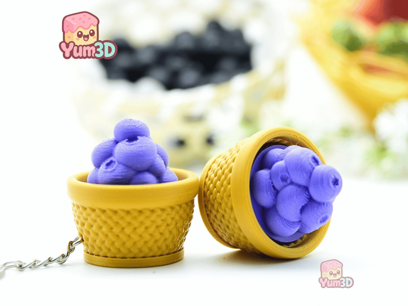 🧺 Yum3D Spring Blueberry Basket Fidget Clicker Keychain - Cute